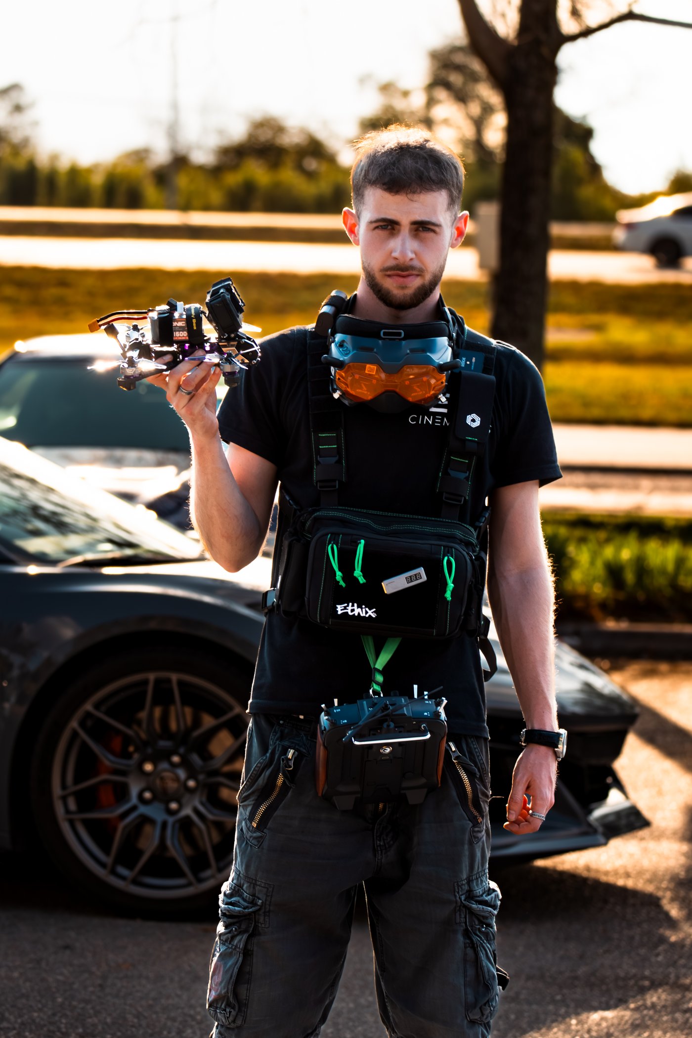 Franz Meyer holding an FPV drone